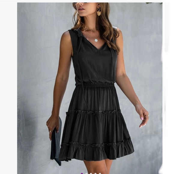 Elings Dresses & Skirts - Black Tie-Neck Sleeveless A-Line Dress, M, NWOT